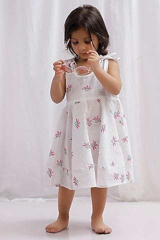 white cotton printed dress for girls