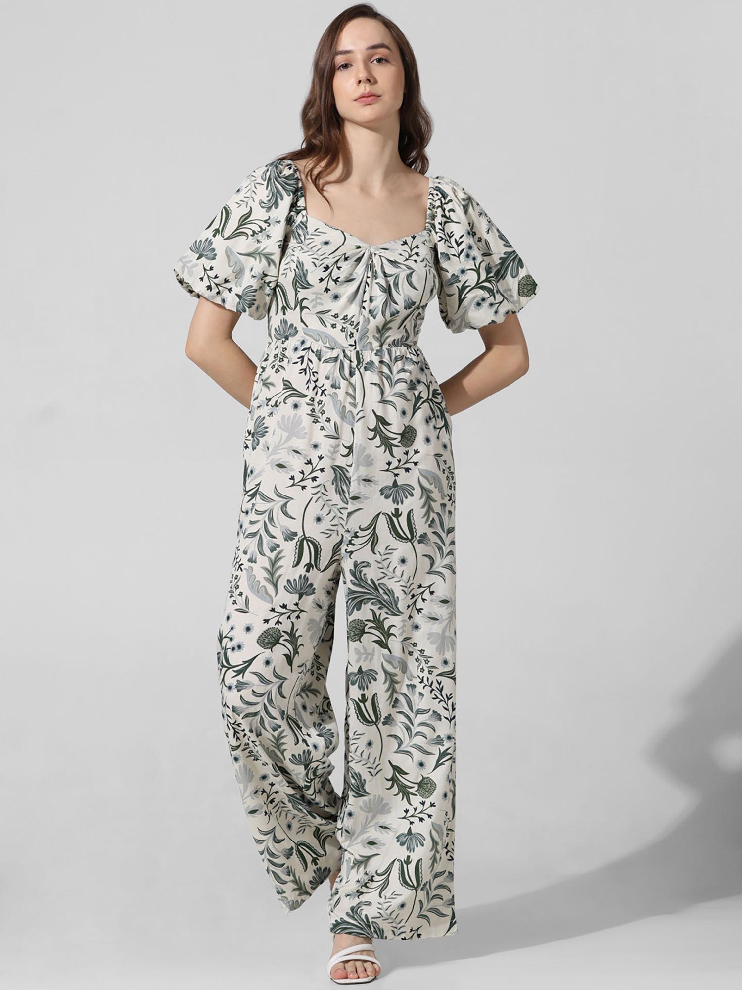 white cotton printed jumpsuit