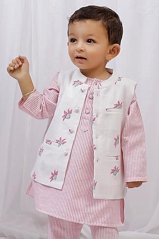 white cotton printed nehru jacket for boys