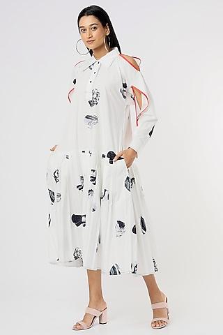 white cotton printed shirt dress