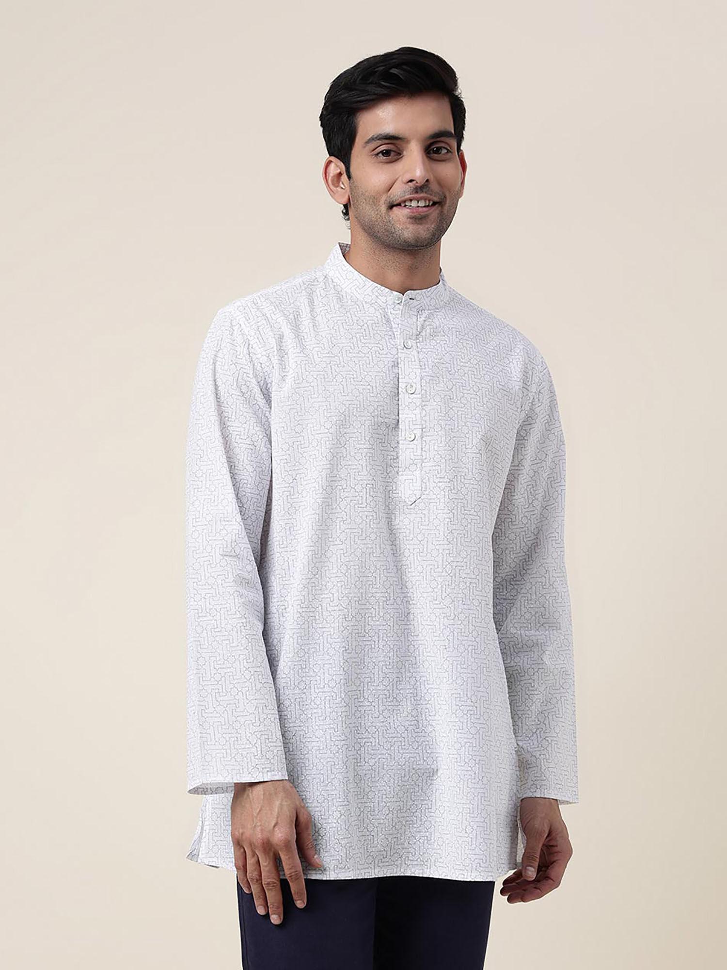 white cotton printed short kurta