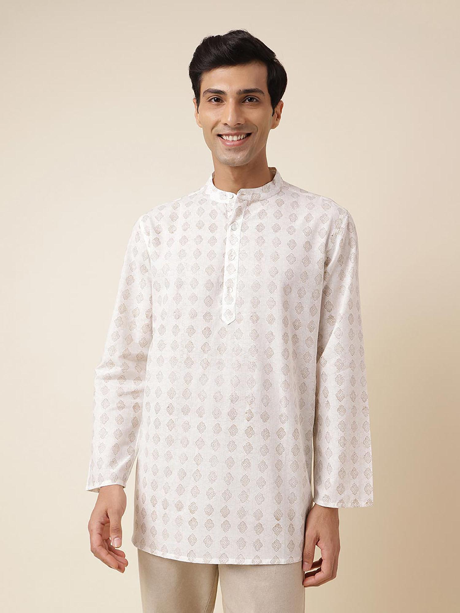 white cotton printed short kurta