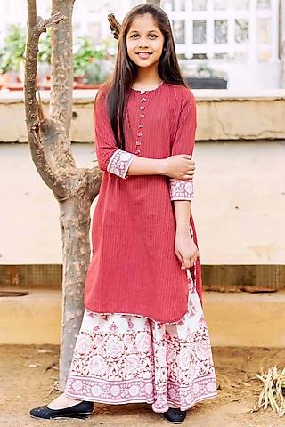 white cotton printed tiered sharara set for girls