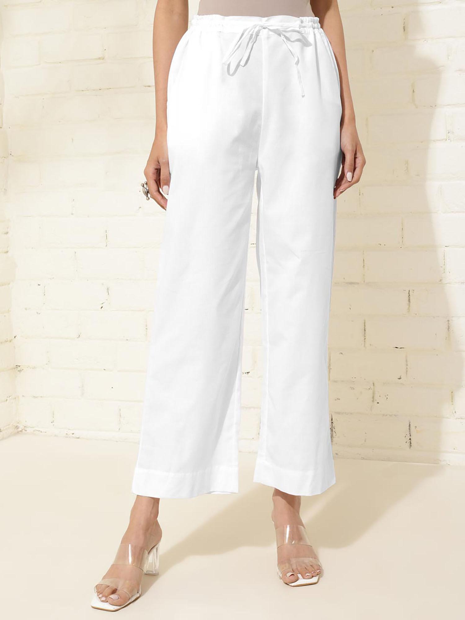 white cotton regular fit casual pant