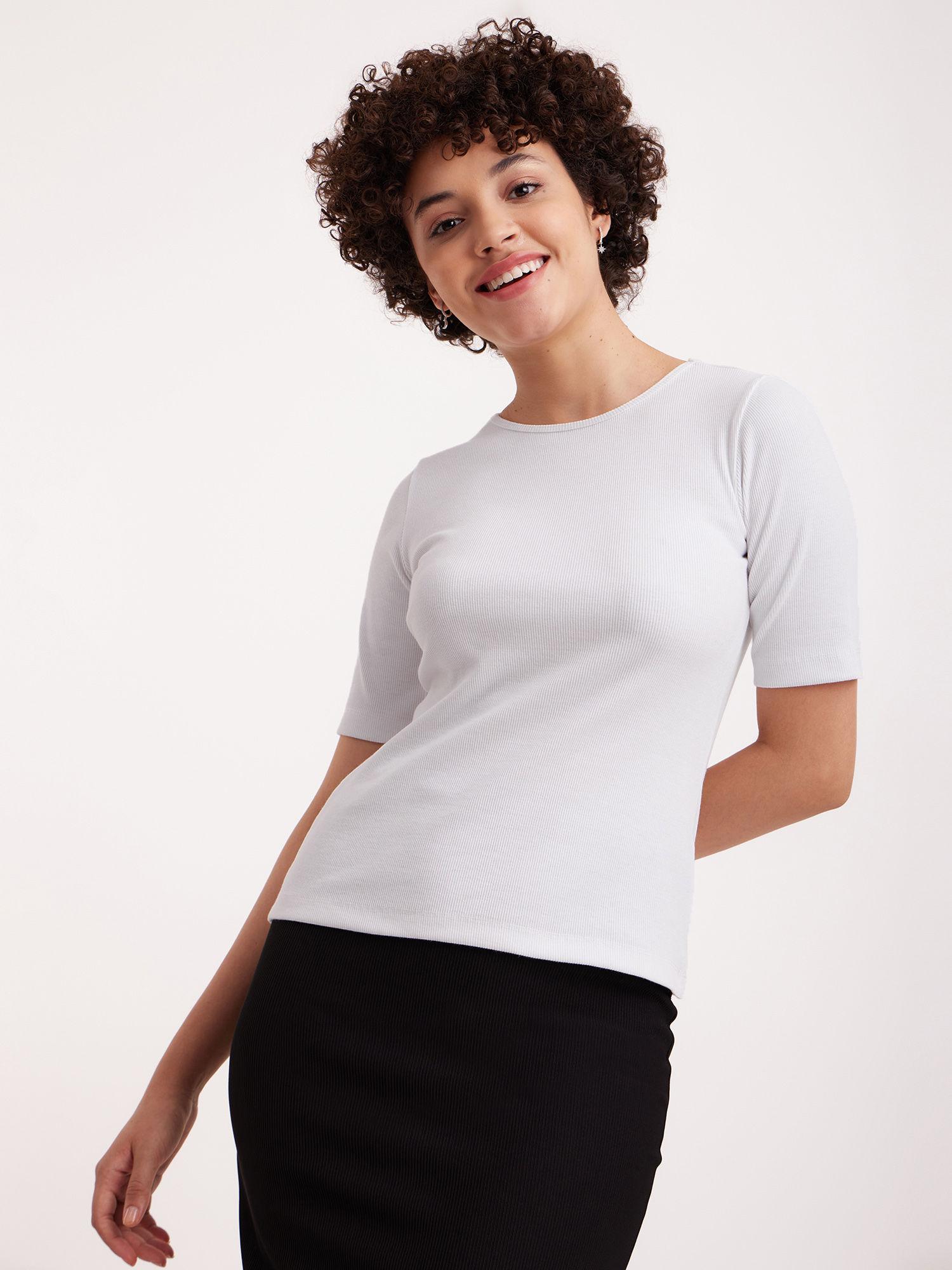 white cotton rib tee