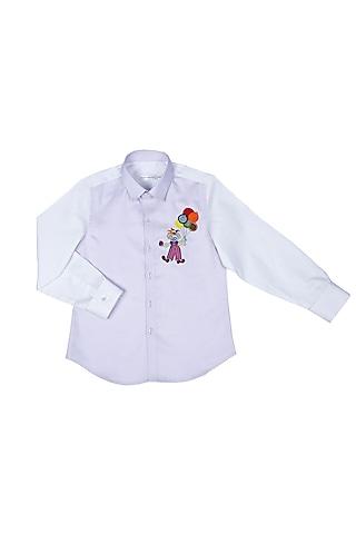 white cotton satin embroidered shirt for boys