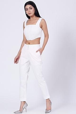 white cotton satin lycra corset crop top