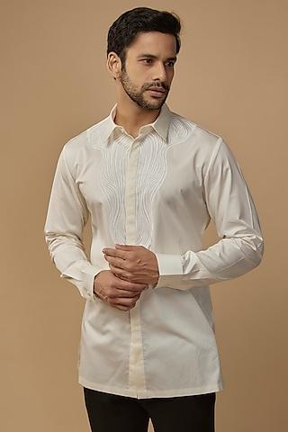 white cotton satin structured shirt