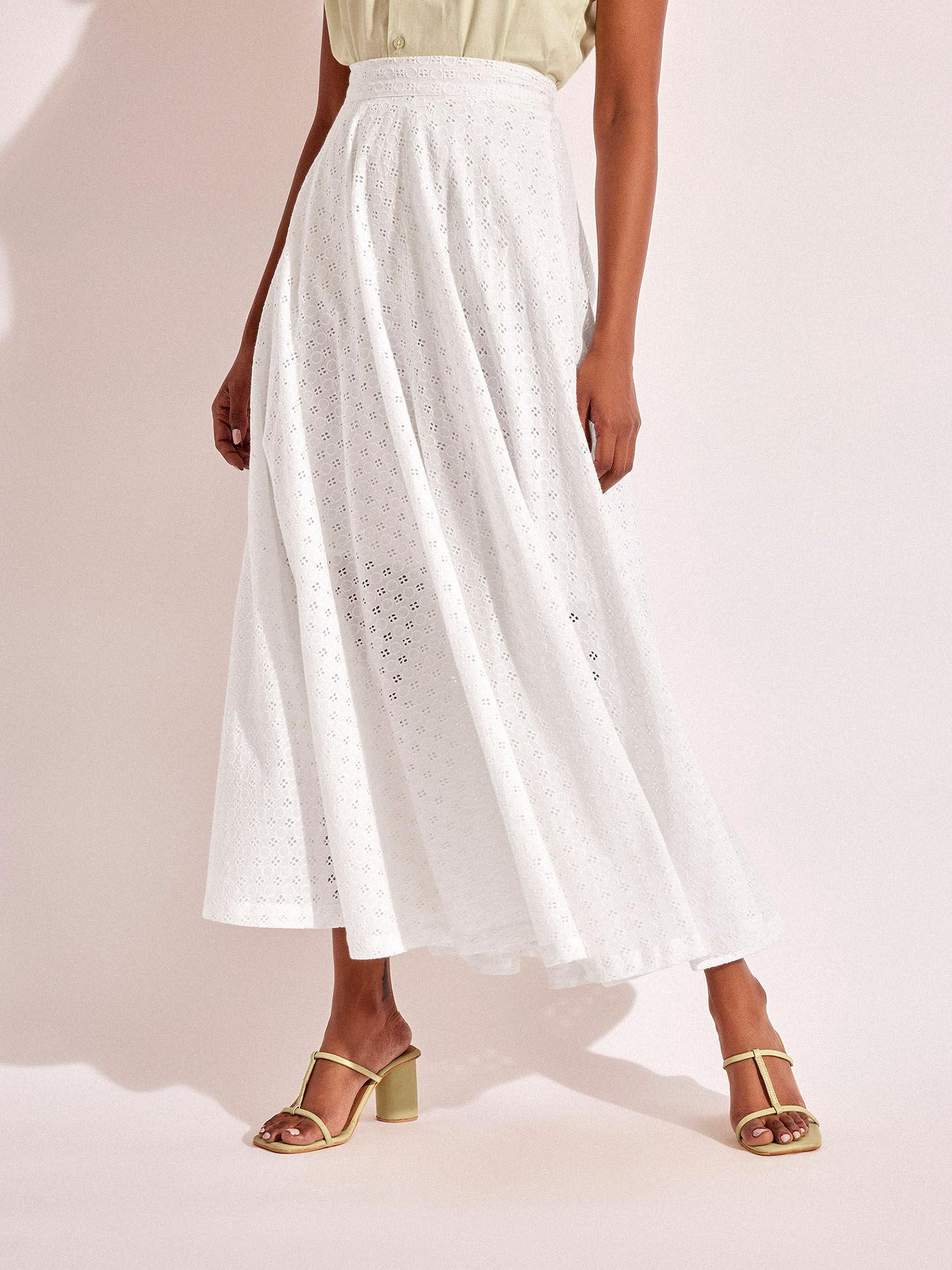 white cotton schiffli skirt