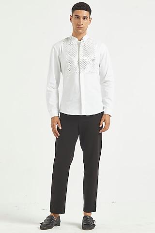 white cotton shirt with band collar