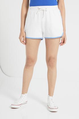 white cotton shorts for women with blue piping - white