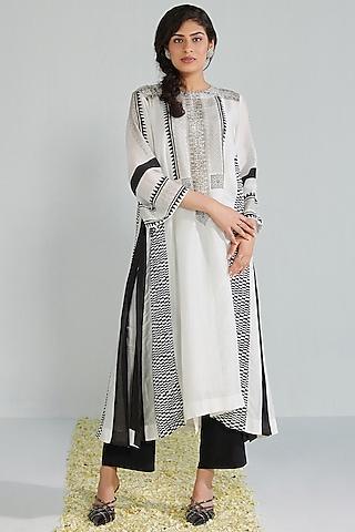 white cotton silk block printed kurta set