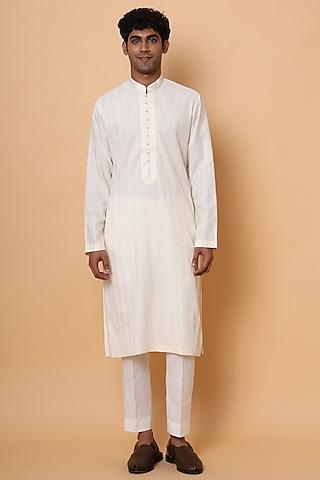 white cotton silk embroidered kurta set