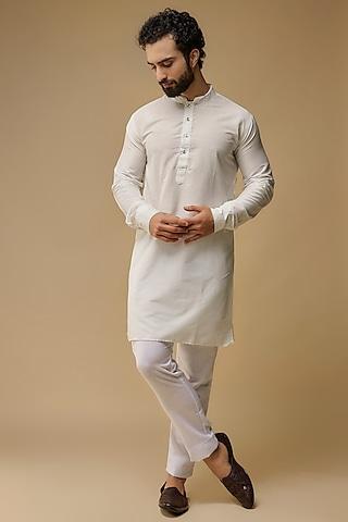 white cotton silk kurta set for boys