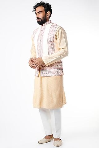 white cotton silk nehru jacket