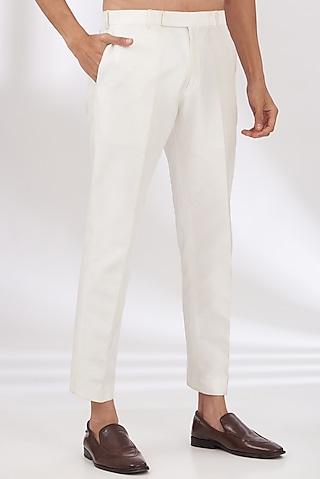 white cotton silk trousers