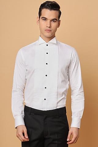 white cotton silk tuxedo shirt