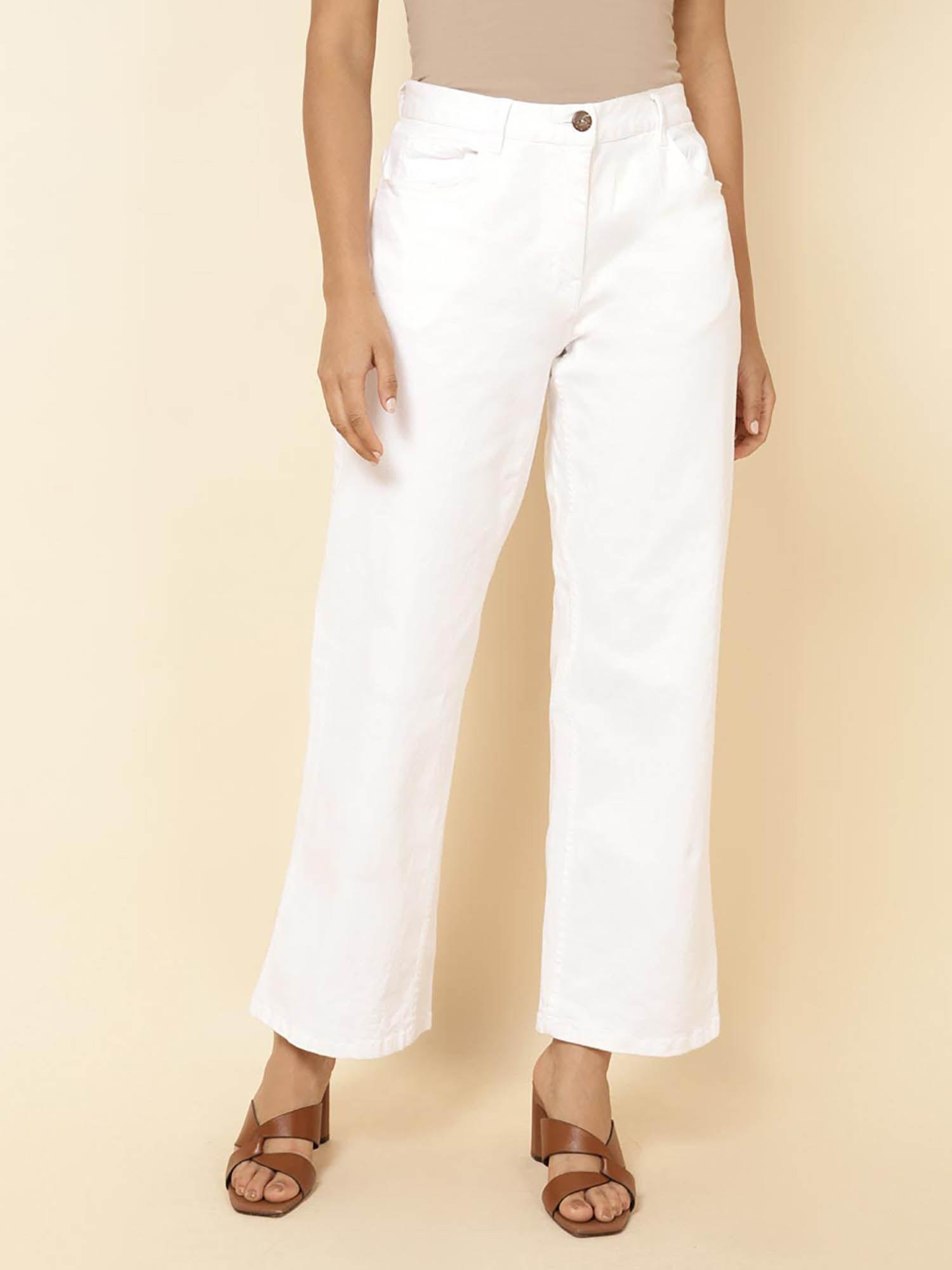 white cotton slim fit casual pant