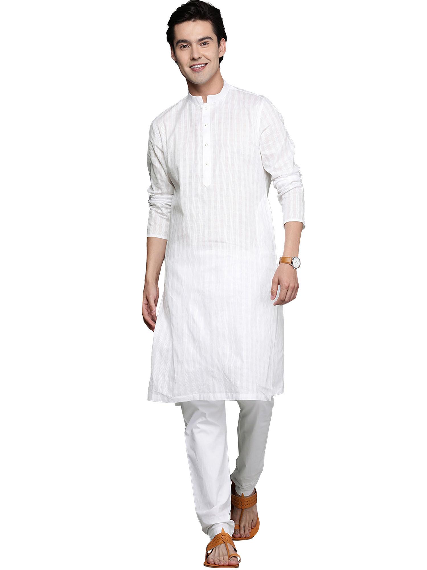 white cotton solid kurta pencil pyjama set (set of 2)