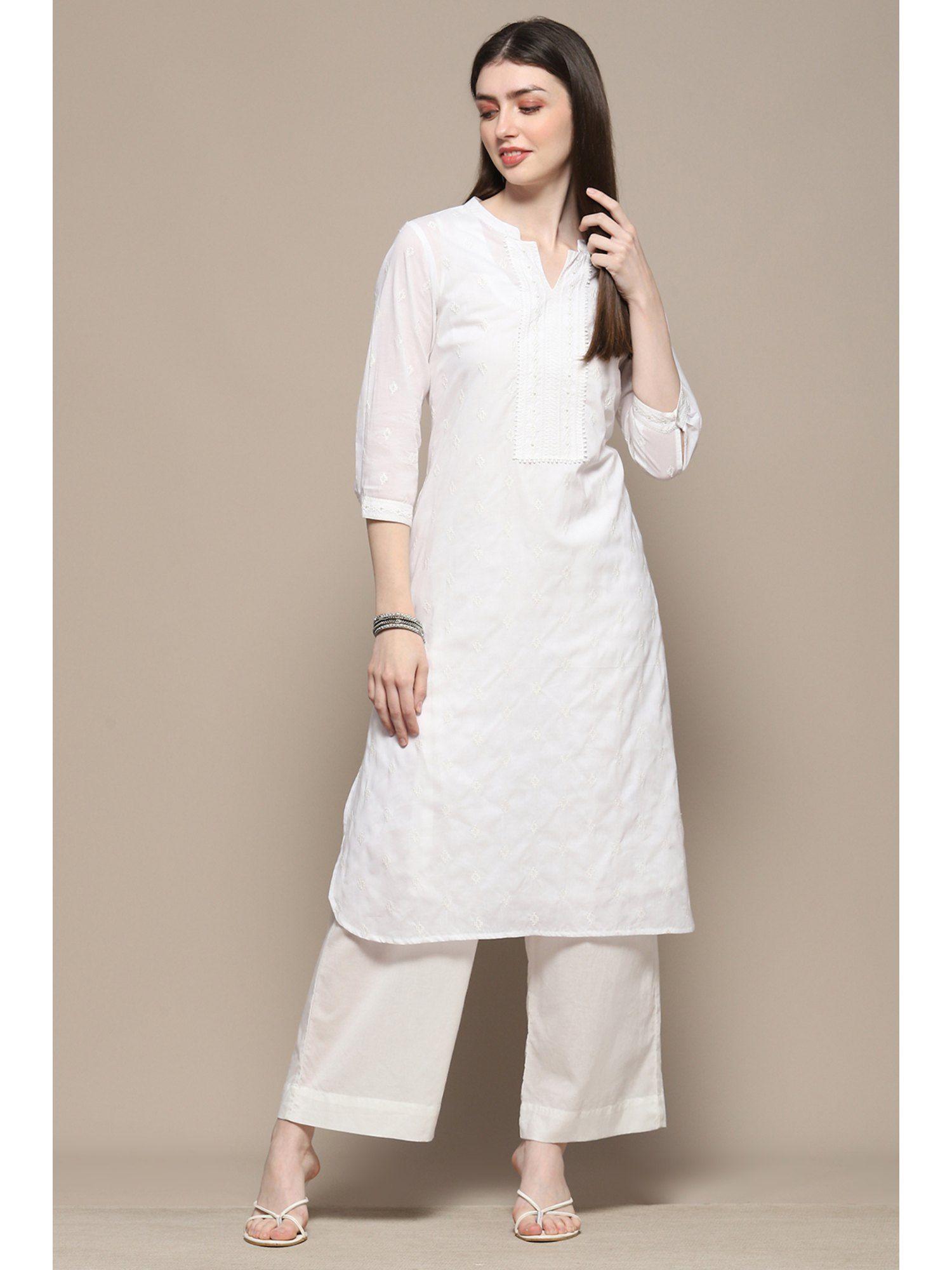 white cotton straight kurta (set of 2)