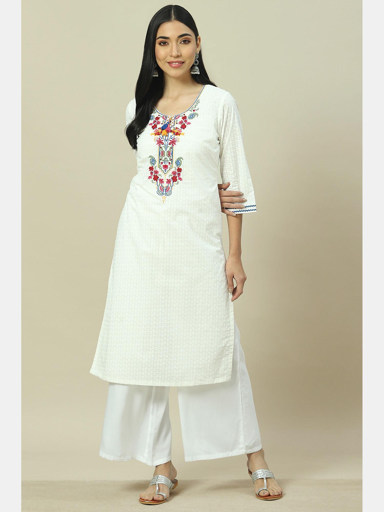 white cotton straight kurta