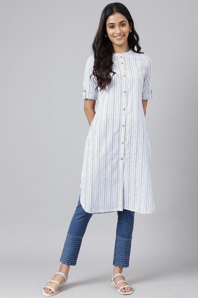 white cotton stripe print kurta