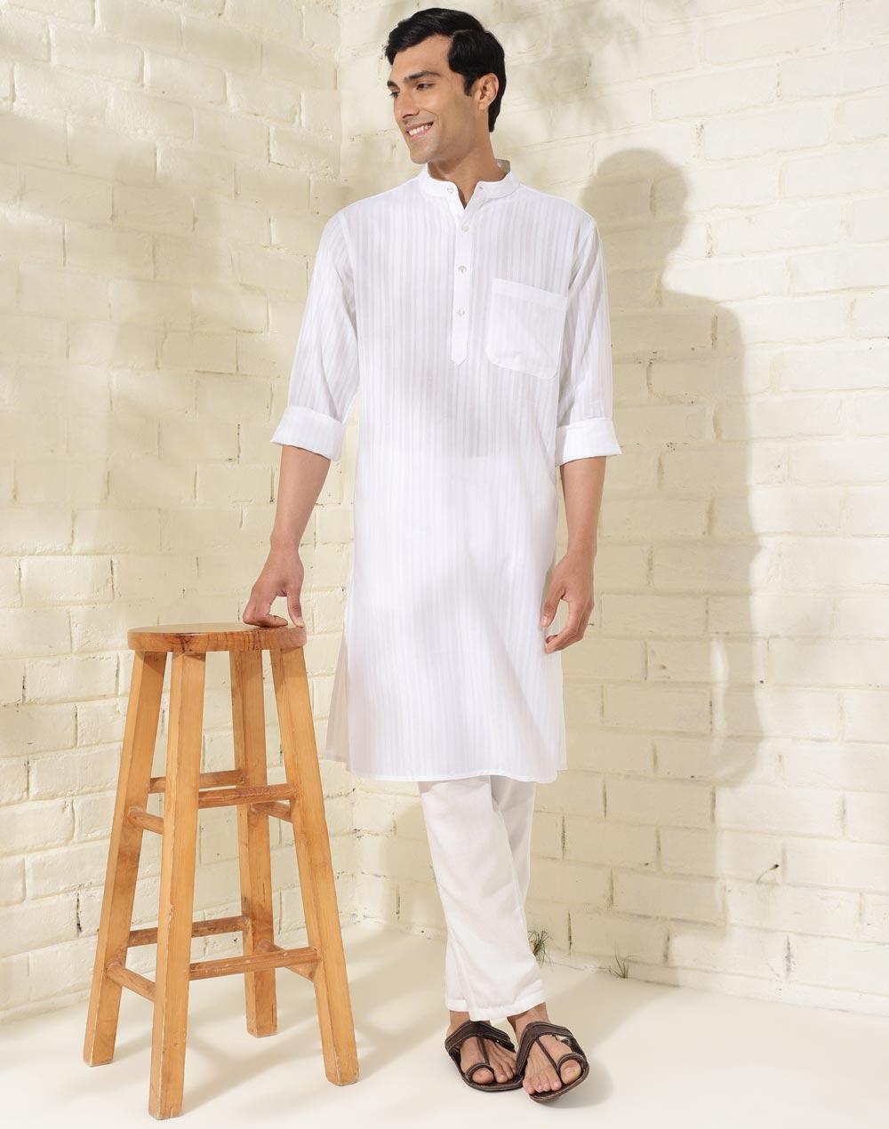 white cotton striped long kurta