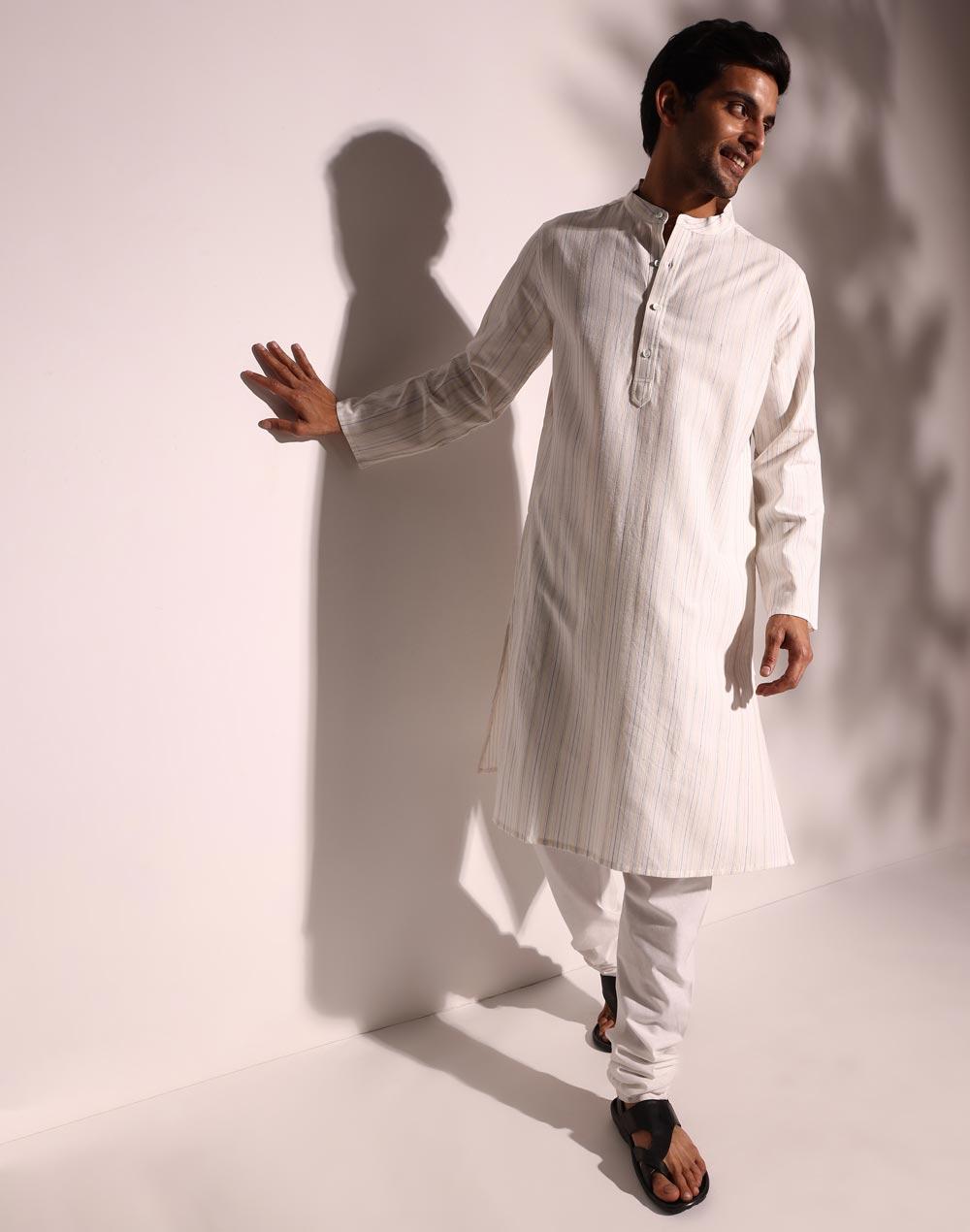 white cotton striped long kurta