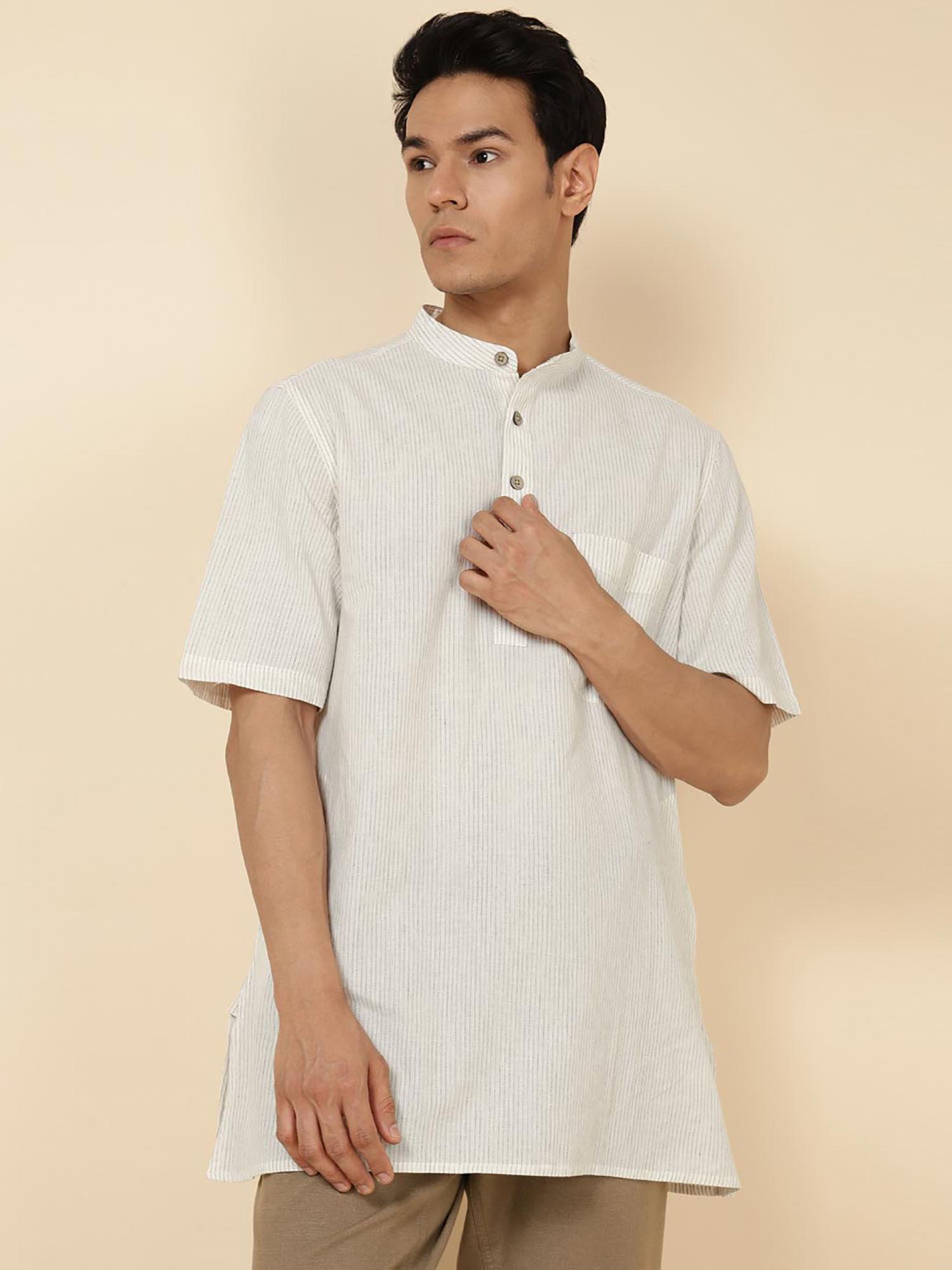 white cotton striped short kurta