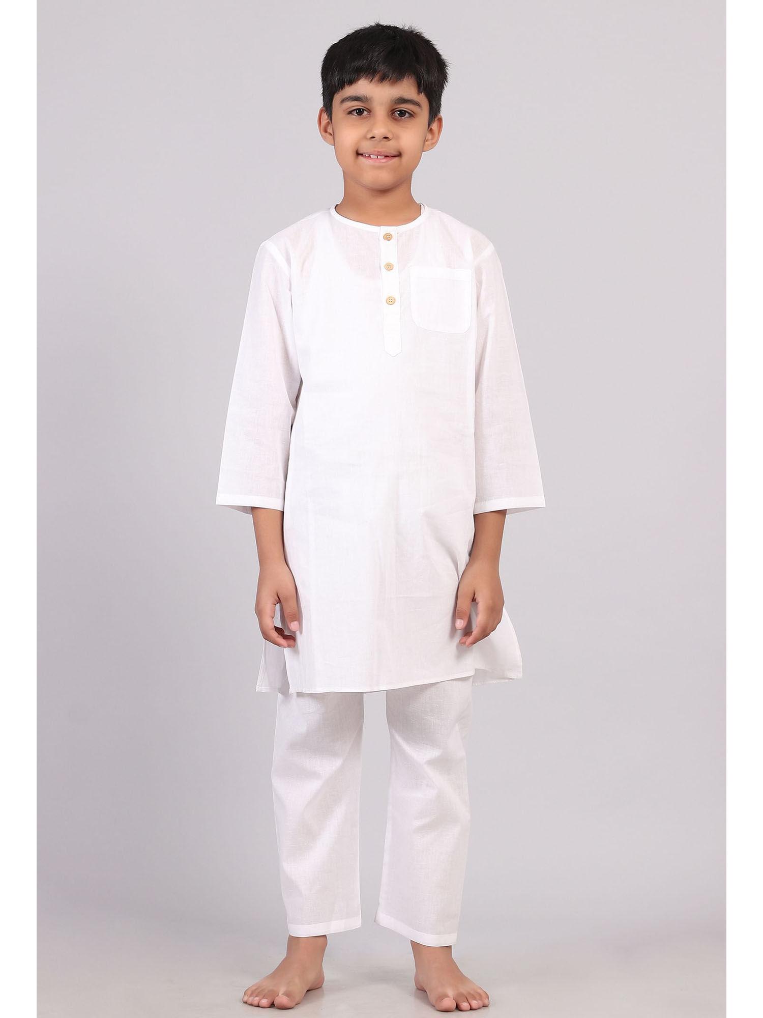 white cotton stripes kurta pyjama (set of 2)