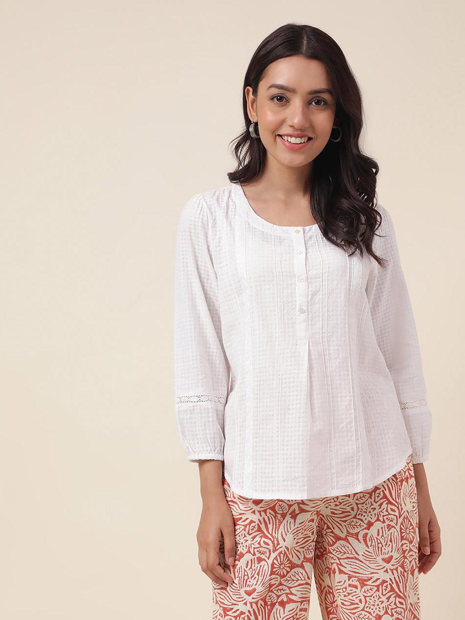 white cotton textured women top