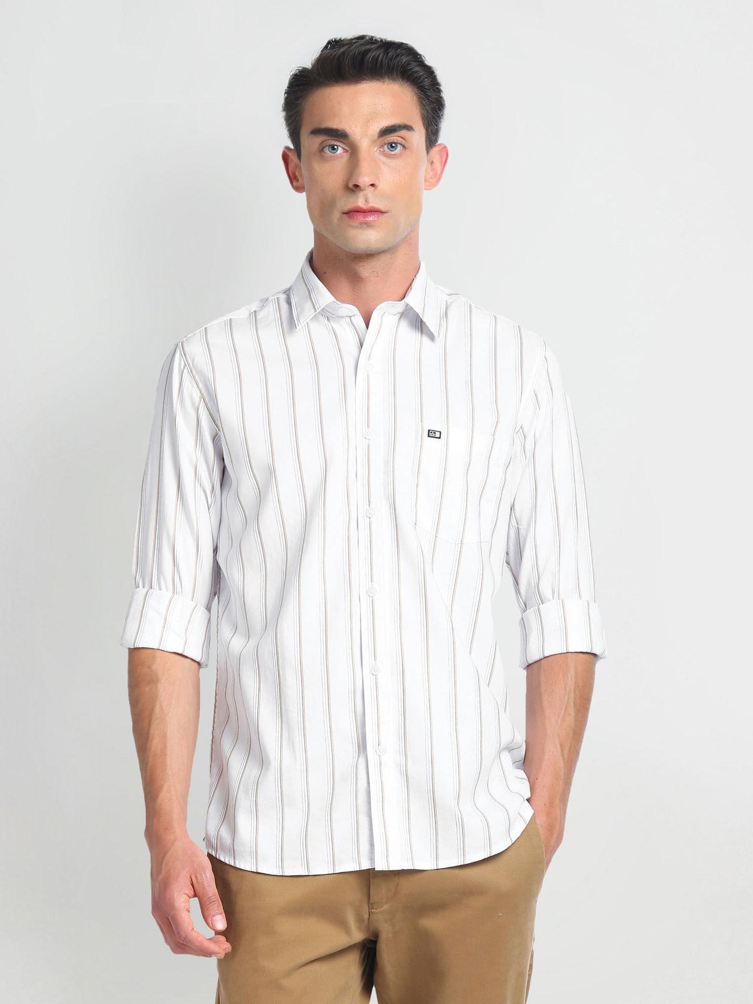 white cotton twill striped casual shirt