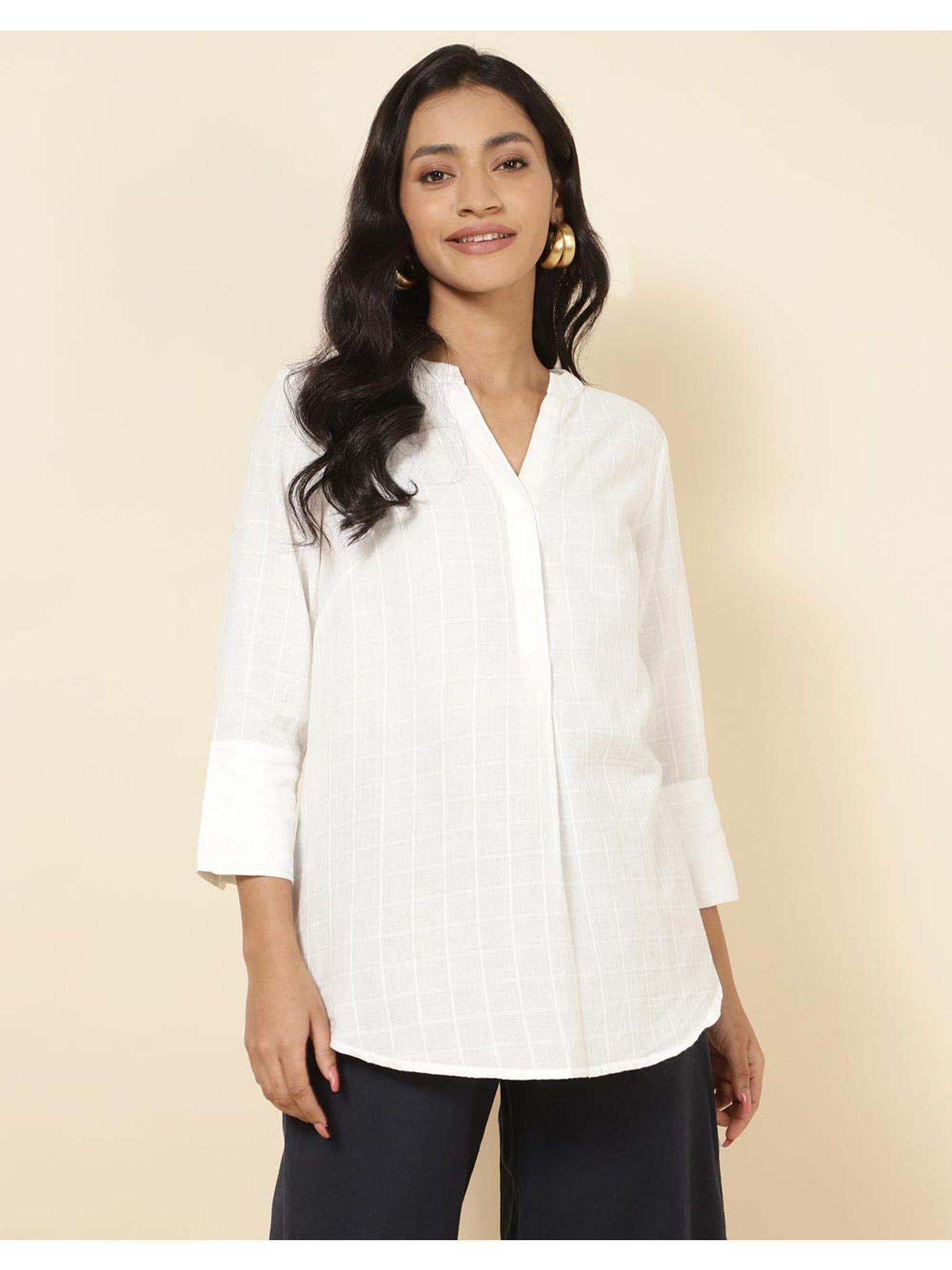 white cotton v-neck tunic