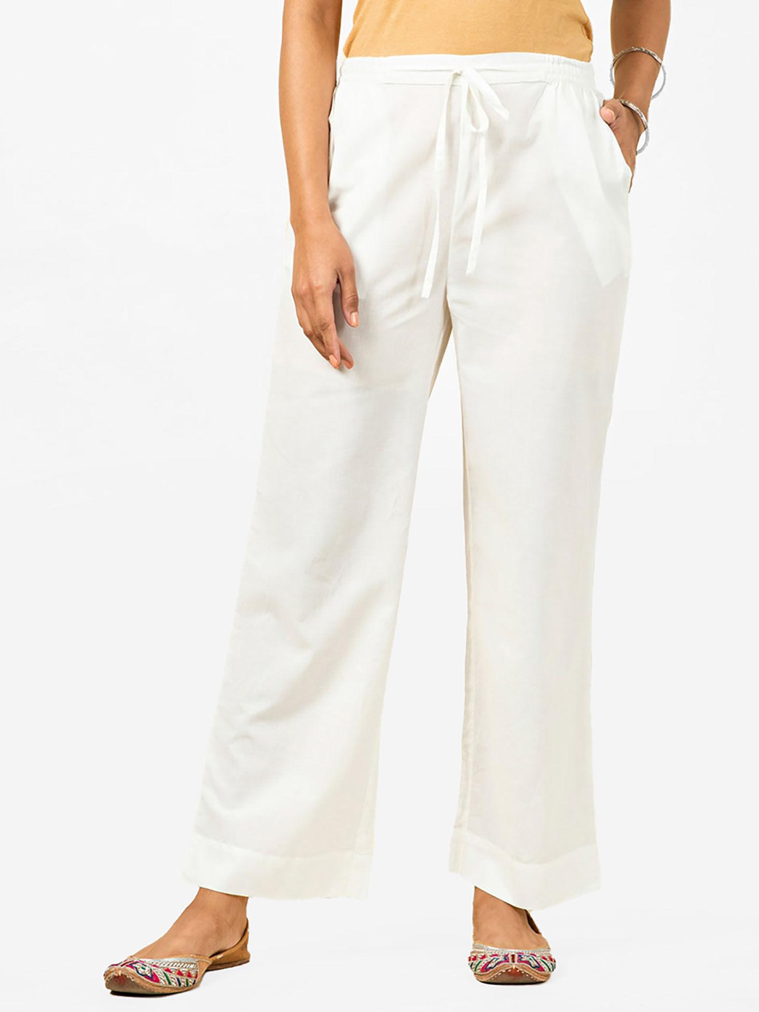 white cotton wide casual pant