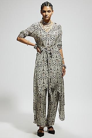 white crepe jaal printed tunic set