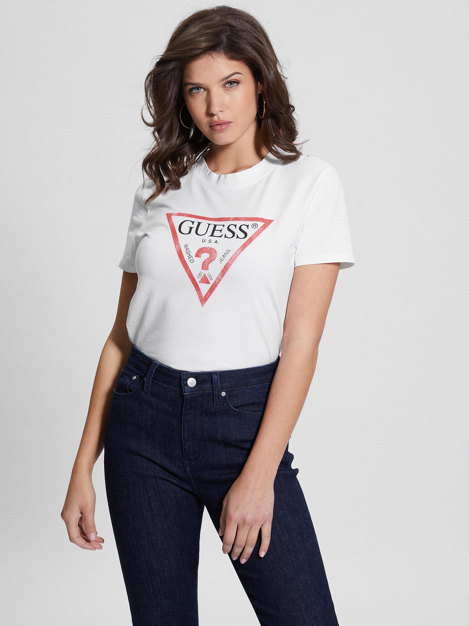 white crew neck triangle logo t-shirt