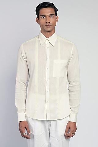 white crinkled cotton embroidered shirt