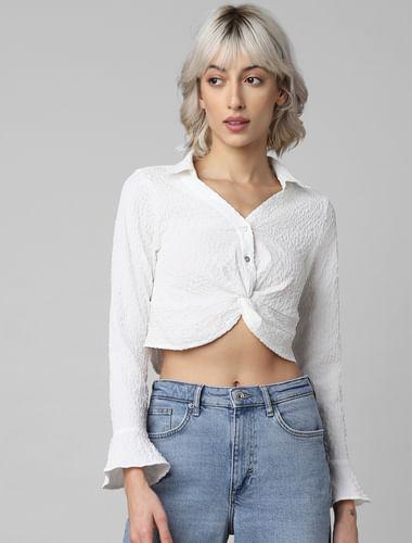 white cropped knot detail shirt