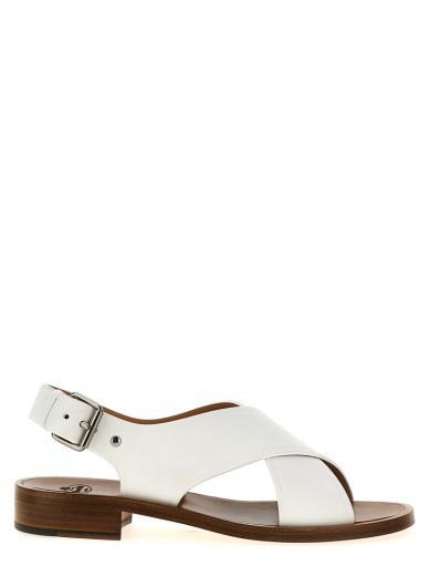 white crossed band sandals