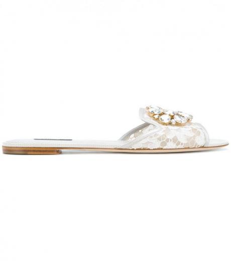 white crystal lace flat