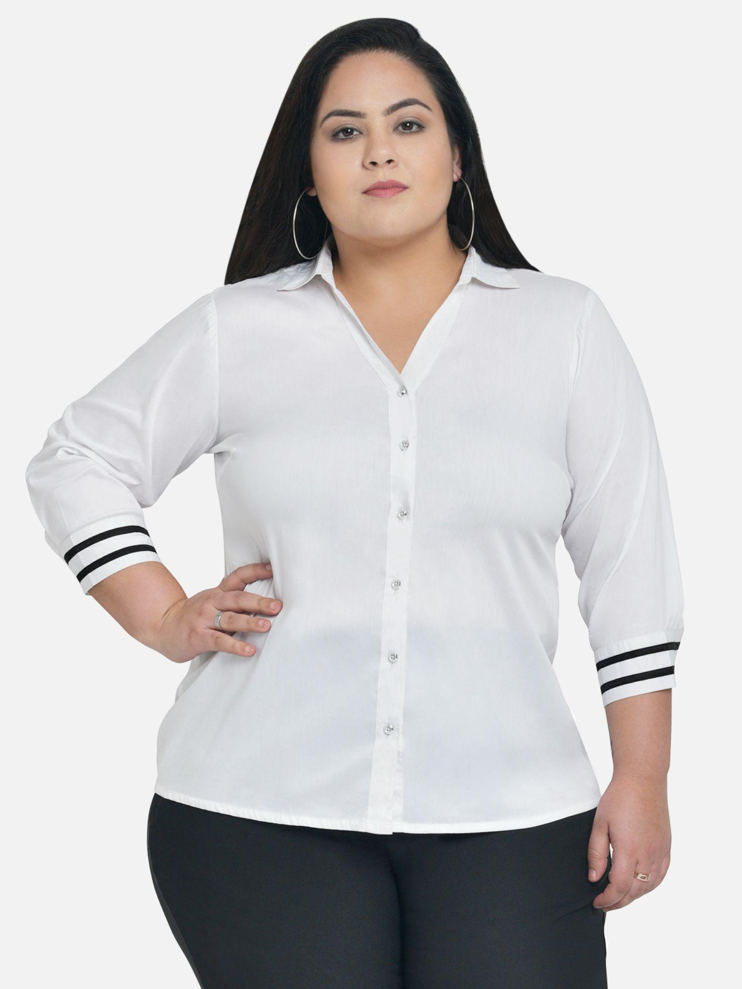 white curve plus size v neck collar shirt