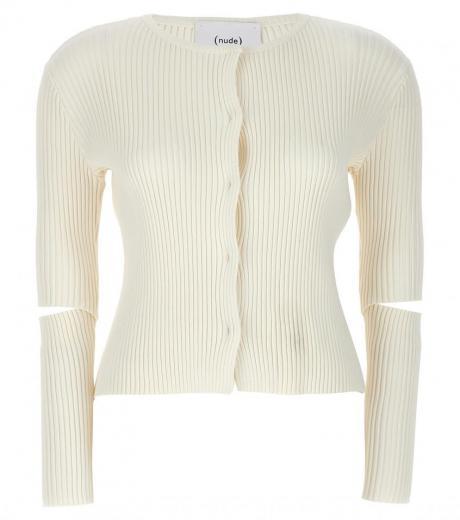 white cutout detail ribbed cardigan