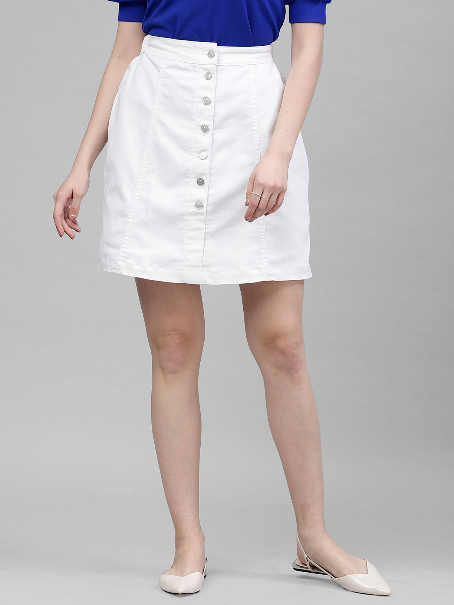 white denim mini skirt