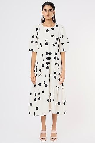 white denim polka dot printed dress