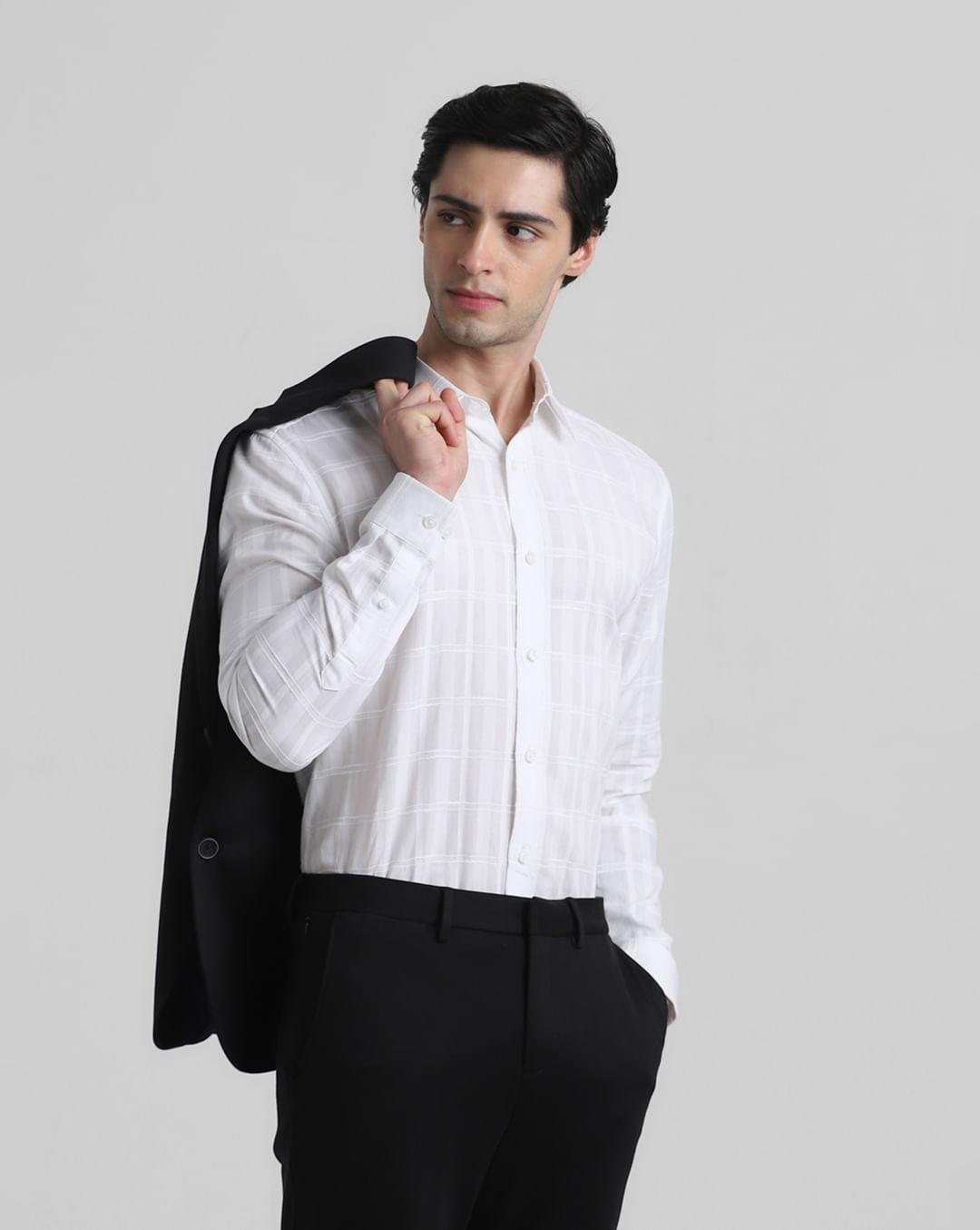 white dobby check slim fit shirt