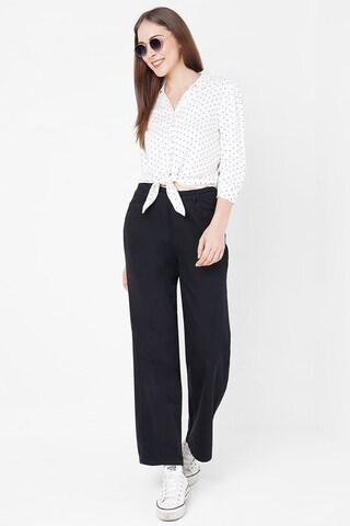 white dots casual 3/4th sleeves regular collar women regular fit shirt