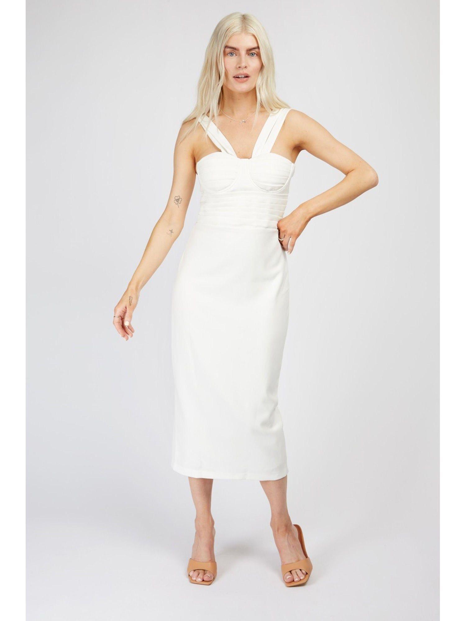 white double strap midi dress