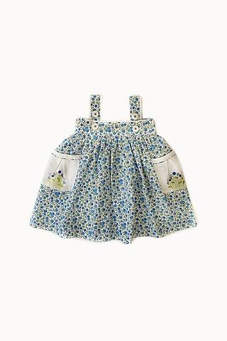 white dress with blue floral print for girls