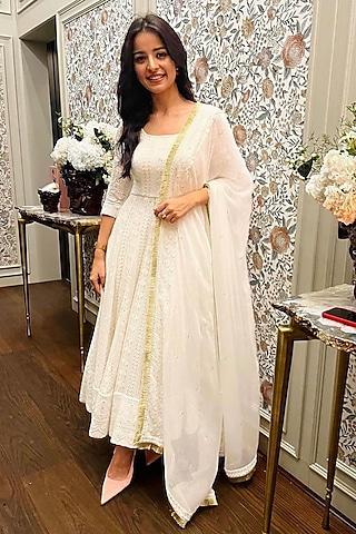 white embellished anarkali set