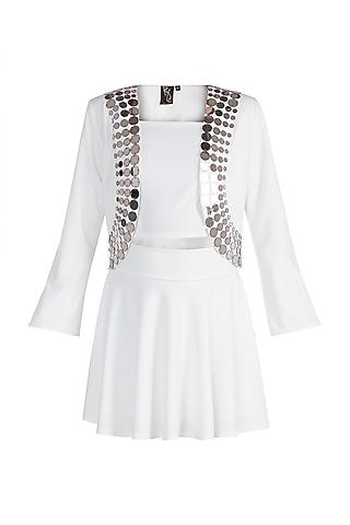 white embellished blazer with tube top & skirt